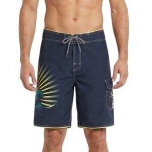 Speedo Board Shorts Mens 36 Blue Graphic Swim Lined Pocket Surf Quick Dry Casual